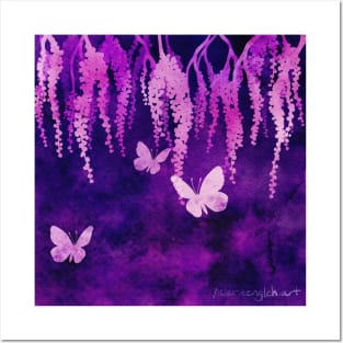 Wisteria and Butterflies Negative Painting Posters and Art